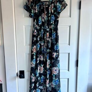 Floral Maxi Dress - Black and Blue